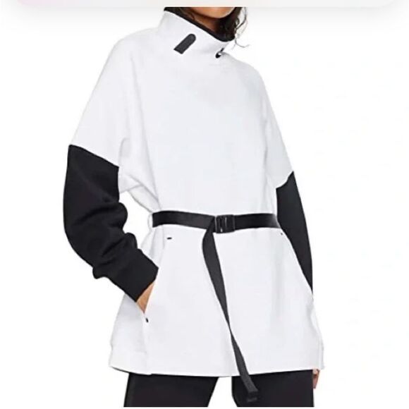 Nike NSW Tech Fleece Mock Neck Belted Tunic Black White S NWT - Picture 1 of 8